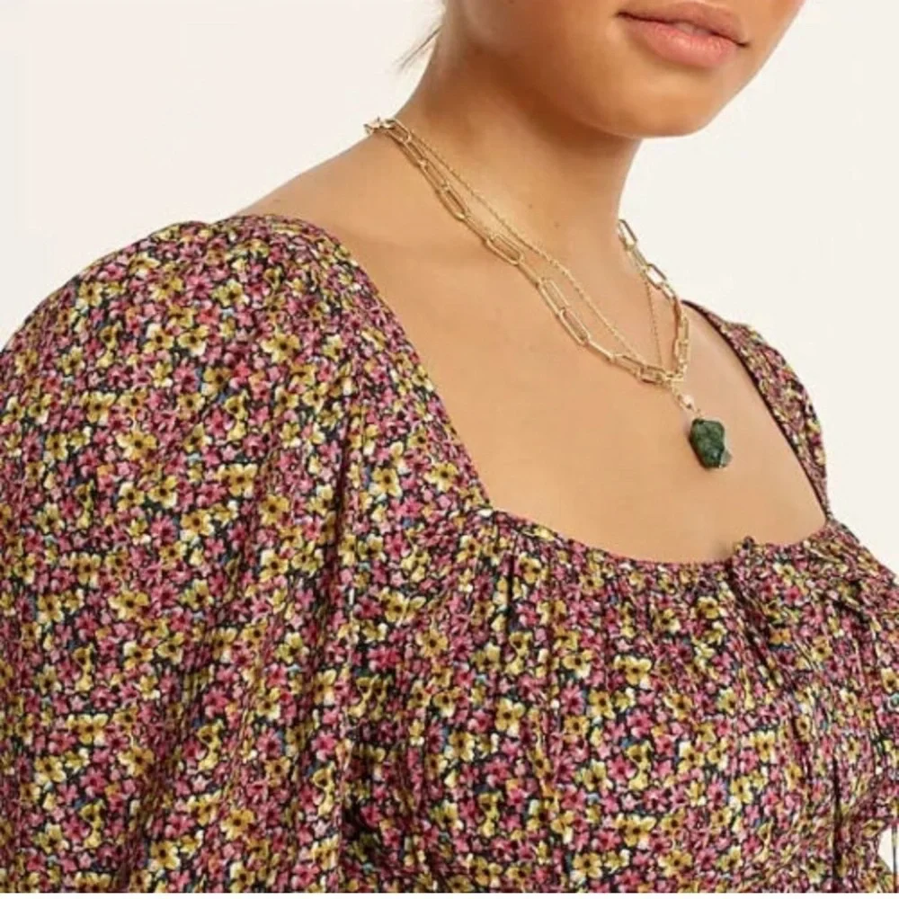J. Crew Liberty Busy Izzy print Cinched-waist Smocked Square-Neck Blouse Size 14 - Picture 7 of 13